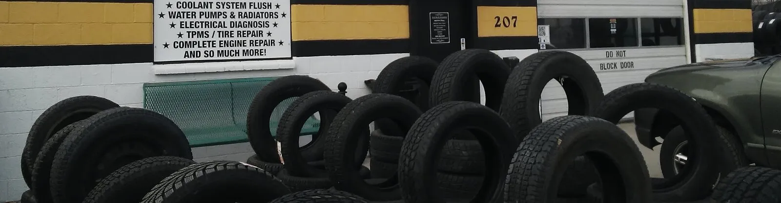 A rack of good used tires in the lot at Star Tire & Automotive